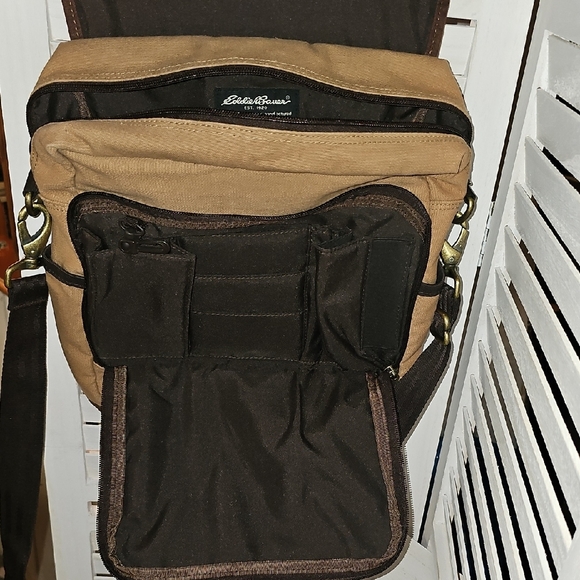 Eddie Bauer Brown Canvas Backpack with Leather Accents - Picture 3 of 7